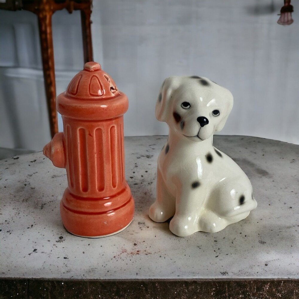Norcrest Dalmatian and Fire Hydrant Salt and Pepper Shakers-Vintage-1970's VTG